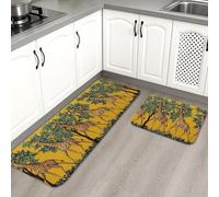 Tappetini da cucina per pavimento, motivo giraffa con stampa animalier vintage, morbidi, imbottiti, confortevoli, lavabili, antiscivolo, decorativi, per lavelli da cucina, lavanderia e bagno, 2 pezzi