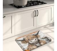 Tappetini da cucina per pavimento, motivo mucca delle Highland a scacchi, morbidi, imbottiti, confortevoli, lavabili, antiscivolo, decorativi, per lavelli da cucina, lavanderia e bagno, 40,6 x 61 cm