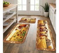 Tappetini da cucina per pavimento, motivo mucca, rustico, vintage, morbidi, imbottiti, comodi, lavabili, per lavelli da cucina, lavanderia e bagno, 3 pezzi