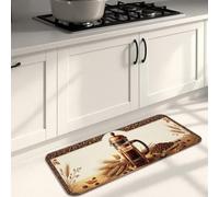 Tappetini da cucina per pavimento, stile rustico vintage, chicchi di caffè con grano autunnale, comodi, lavabili, decorativi, per lavanderia, ingresso e bagno, 40 x 119 cm