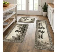 Tappetini da cucina per pavimento, stile rustico, vintage, morbidi, imbottiti, comodi, lavabili, per cucina, lavanderia, bagno, 3 pezzi