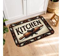 Tappetini da cucina per pavimento, stile vintage, fantasiosi utensili caos, beige, lavabili, comodi, decorazione per lavanderia, bagno, ingresso, 40,6 x 61 cm