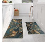 Tappetini da Cucina Pianta Scolpita In Ottone, Set di 2 Tappeto da Cucina Fiori Uccello Del Paradiso Antiscivolo Tappeto Passatoia per Ufficio, Lavello, Scrivania in Piedi, 50x80cm+50x150cm, Verde