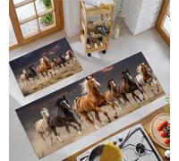 Tappetini da Cucina Realistico, Set di 2 Tappeto da Cucina Cavalli Al Galoppo Attraverso Il Deserto Antiscivolo Tappeto Passatoia per Ufficio, Lavello, Scrivania in Piedi, 43x75cm+43x120cm, Marrone
