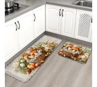 Tappetini da cucina rustici per pavimento, con cestino di funghi floreali, morbidi, imbottiti, confortevoli, lavabili, antiscivolo, per lavelli da cucina, lavanderia e bagno, 2 pezzi