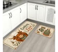 Tappetini da cucina rustici per pavimento, design vintage con pane e amore, morbidi, imbottiti, comodi, lavabili, per lavelli da cucina e bagno, 2 pezzi