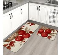 Tappetini da cucina rustici per pavimento, motivo mele rosse, vintage, morbidi, imbottiti, confortevoli, lavabili, antiscivolo, per lavelli da cucina, lavanderia e bagno, 2 pezzi