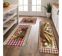Tappetini da cucina rustici per pavimento, motivo vintage con cestino per il pane, anti-fatica, imbottiti, comodi, lavabili, antiscivolo, per lavelli da cucina, sala da pranzo, 3 pezzi