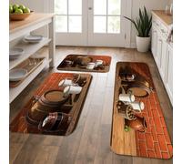Tappetini da cucina rustici vintage per pavimenti, botti di legno e mattoni, design morbido, imbottito, lavabile, decorazione per lavelli da cucina, lavanderia, 3 pezzi
