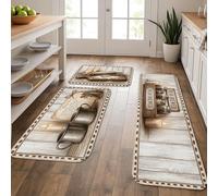 Tappetini da cucina rustici vintage per pavimento, decorazione a candela marrone, imbottiti, comodi, lavelli, lavanderia, bagno, 3 pezzi