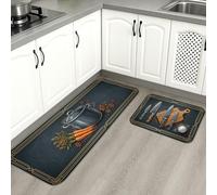 Tappetini da cucina rustici vintage per pavimento, morbidi tappetini neri dal design con utensili, comodi e imbottiti, per lavelli da cucina, lavanderia e bagno, 2 pezzi