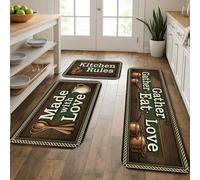 Tappetini da cucina rustici vintage per pavimento, realizzati con amore, morbidi tappetini testurizzati, imbottiti per tutto l'anno, comodi, lavabili, decorativi, per lavelli da cucina e lavanderia, 3