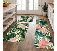Tappetini da cucina tropicali per pavimento, con foglie botaniche, morbidi, imbottiti, antiscivolo, lavabili, per lavelli da cucina, lavanderia, bagno, 3 pezzi