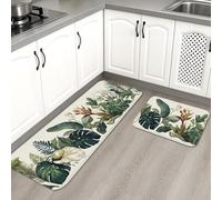 Tappetini da cucina tropicali per pavimento, con foglie botaniche, morbidi, imbottiti, confortevoli, lavabili, antiscivolo, per lavelli da cucina, lavanderia e bagno, 2 pezzi