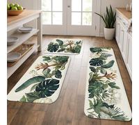Tappetini da cucina tropicali per pavimento, con foglie botaniche, morbidi, imbottiti, confortevoli, lavabili, antiscivolo, per lavelli da cucina, lavanderia e bagno, 3 pezzi