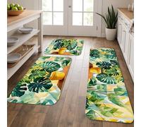 Tappetini da cucina tropicali per pavimento, motivo geometrico con foglie verdi, morbidi, comodi, lavabili, antiscivolo, per lavelli da cucina, lavanderia, bagno, 3 pezzi