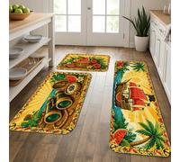Tappetini da cucina tropicali per pavimento, motivo nave pirata e binocolo, comodi tappeti imbottiti estivi lavabili per lavelli da cucina, lavanderia e bagno, 3 pezzi