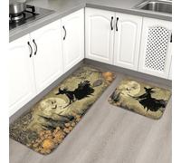 Tappetini da cucina vintage con motivo strega per pavimento, design con gatto e scopa morbidi, imbottiti, confortevoli, lavabili, antiscivolo, per lavelli da cucina, lavanderia e bagno, 2 pezzi