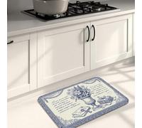 Tappetini da cucina vintage floreali per pavimento, design classico con fiori blu, morbidi tappetini imbottiti per tutto l'anno, comodi e lavabili, decorazione per lavelli da cucina, lavanderia e