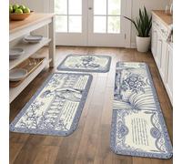Tappetini da cucina vintage floreali per pavimento, design classico con fiori blu, morbidi tappetini imbottiti per tutto l'anno, comodi e lavabili, decorazione per lavelli da cucina, lavanderia e