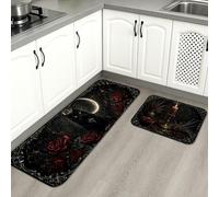 Tappetini da cucina vintage gotici per pavimento, design con rose e libro, morbidi tappetini imbottiti autunnali comodi e lavabili, decorazione per lavelli da cucina, lavanderia e bagno, 2 pezzi