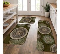 Tappetini da cucina vintage mandala per pavimenti, motivi circolari decorativi, morbidi e confortevoli, antiscivolo, per lavelli da cucina, lavanderia, bagno, 3 pezzi