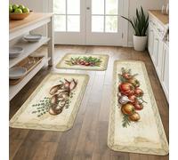 Tappetini da cucina vintage per pavimenti, morbidi in stile rustico rustico, imbottiti, comodi, lavabili, per lavelli da cucina, lavanderia e bagno, 3 pezzi