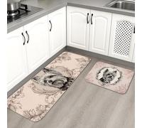 Tappetini da cucina vintage per pavimento, con ritratti di cani, decorativi, imbottiti, antiscivolo, per lavelli da cucina, lavanderia e bagno, 2 pezzi