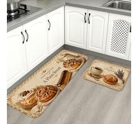 Tappetini da cucina vintage per pavimento, design rustico con pane e miele, morbidi tappetini imbottiti autunnali comodi e lavabili, decorazione per lavelli da cucina, lavanderia e bagno, 2 pezzi