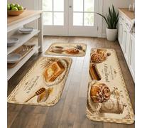 Tappetini da cucina vintage per pavimento, design rustico con pane e miele, morbidi tappetini imbottiti autunnali comodi e lavabili, per lavelli da cucina, lavanderia e bagno, 3 pezzi