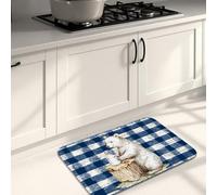 Tappetini da cucina vintage per pavimento, morbidi tappetini blu a scacchi, imbottiti, antiscivolo, lavabili, decorativi, per lavelli da cucina, lavanderia e bagno, 40,6 x 61 cm
