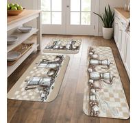 Tappetini da cucina vintage per pavimento, stile rustico con caffè preparato, antiscivolo, imbottiti, lavabili, decorativi, per lavelli da cucina e lavanderia, 3 pezzi