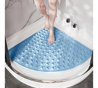 Tappetini da doccia triangolari, tappetino da bagno antiscivolo con forti ventose e fori di scarico for vasche da bagno e bagni, lavabili in lavatrice(Blue,70 * 70cm)