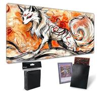 Tappetini da gioco per Magic: The Gathering MTG Card Game Mat Plus 50 custodie per carte, 61 x 35,6 cm, tappetino TCG con bordo cucito per gioco da tavolo Commander Deck Duskmourn, Ookami Fox