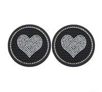 Tappetini decorativi a forma di cuore per auto, 2 pezzi, antiscivolo, accessori per il supporto dell'acqua (nero)