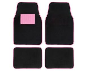 Tappetini in moquette universali per auto, con Talorena in gomma, bordo rosa, tappetini antiscivolo e lavabili anteriori, 45 x 65 cm, posteriori, 44 x 33 cm