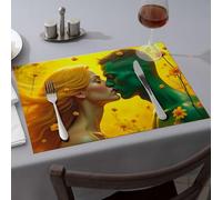 Tappetini in silicone per bancone della cucina, motivo: coppia che si bacia con i fiori tra i capelli, tovagliette decorative pasquali (4 pezzi)