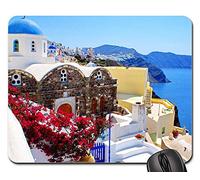 Tappetini Mouse, Greece Santorini Island Travel Sea Europe Summer Gaming Mousepad Liscia Tappetino Mouse Pad Confortevole Tappetini per Il Mouse da Gioco per Casa Computer 25X30Cm
