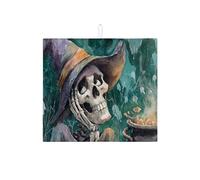 Tappetini per asciugare i piatti a forma di scheletro di Halloween per il bancone della cucina, tappetino assorbente per scolapiatti a forma di strega spettrale, tappetino per asciugare in microfibra