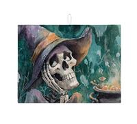 Tappetini per asciugare i piatti a forma di scheletro di Halloween per il bancone della cucina, tappetino assorbente per scolapiatti a forma di strega spettrale, tappetino per asciugare in microfibra