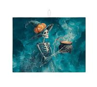 Tappetini per asciugare i piatti a forma di scheletro di Halloween per il bancone della cucina, tappetino assorbente per scolapiatti a forma di calderone di strega spettrale, tappetino per asciugare i