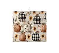 Tappetini per asciugare i piatti a forma di zucca da fattoria per il bancone della cucina, tappetino assorbente rustico a scacchi neri, protezione per asciugatura autunnale in microfibra 16x18 pollici