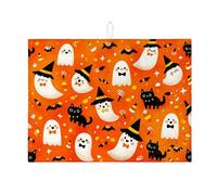 Tappetini per asciugare i piatti a tema Halloween con fantasmi per il bancone della cucina, graziosi tappetini assorbenti con fantasmi arancioni e gatti neri, divertenti tappetini in microfibra per l'