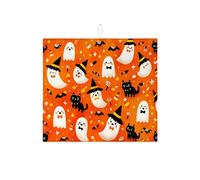 Tappetini per asciugare i piatti a tema Halloween con fantasmi per il bancone della cucina, graziosi tappetini assorbenti con fantasmi arancioni e gatti neri, divertenti tappetini in microfibra per l'