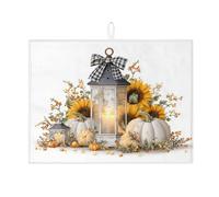 Tappetini per asciugare i piatti a tema raccolto per il bancone della cucina, tappetino assorbente rustico per scolapiatti con girasole e zucca, tappetino per asciugare in microfibra autunnale per la