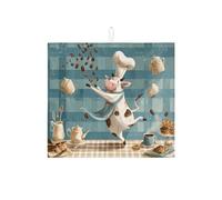 Tappetini per asciugare i piatti Cow Chef per il bancone della cucina, tappetino assorbente per scolapiatti rustico da fattoria, fantasioso tappetino per asciugare in microfibra per il bancone della c