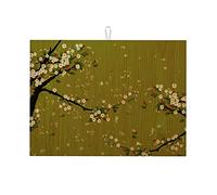 Tappetini per asciugare i piatti in stile cinese, motivo: fiori di ciliegio e fiori di prugno, antiscivolo, grandi, 18 x 24 pollici