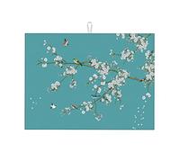 Tappetini per asciugare i piatti in stile cinese, motivo: fiori di ciliegio, fiori di prugno, ad asciugatura rapida, piccoli, 16 x 18 pollici