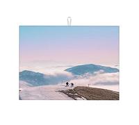 Tappetini per asciugare il piano di lavoro, bianchi, da cucina, piccoli, 16 x 18 pollici, con montagne, neve, sentiero, coppia, tramonto