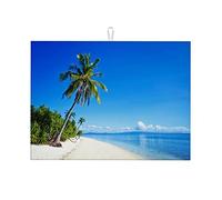 Tappetini per asciugatrice con vista sulla spiaggia, fotografia sulla spiaggia, tappetino da cucina bianco per piano di lavoro, grande 18 x 24 pollici